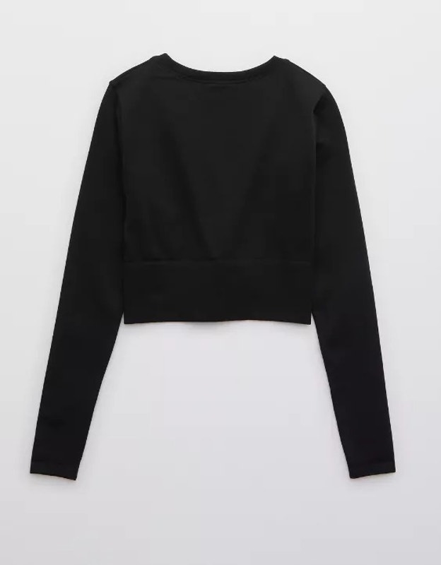 Offline Aerie Sidewalk Seamless Long Sleeve Cropped T-Shirt Black Womens Small